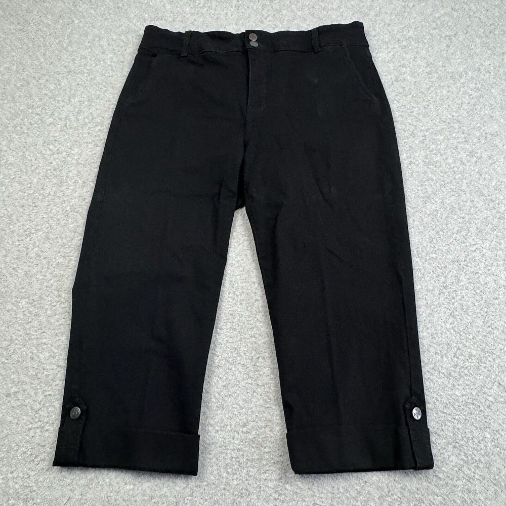NYDJ Lift Tuck Carmen Cropped Jeans Womens 16 Cuffed Black Stretch Denim USA
